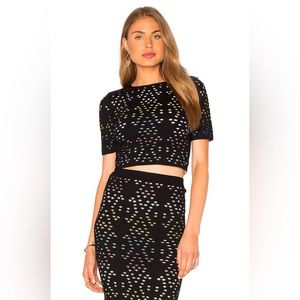 Alice + Olivia Ines Knit Crop Top Rainbow Threads L